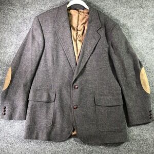 Pendleton Tweed Blazer Mens 44L Gray Virgin Wool Suede Elbow Patches Vintage USA
